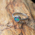 Lightning Ridge flagstone pattern dark opal ring