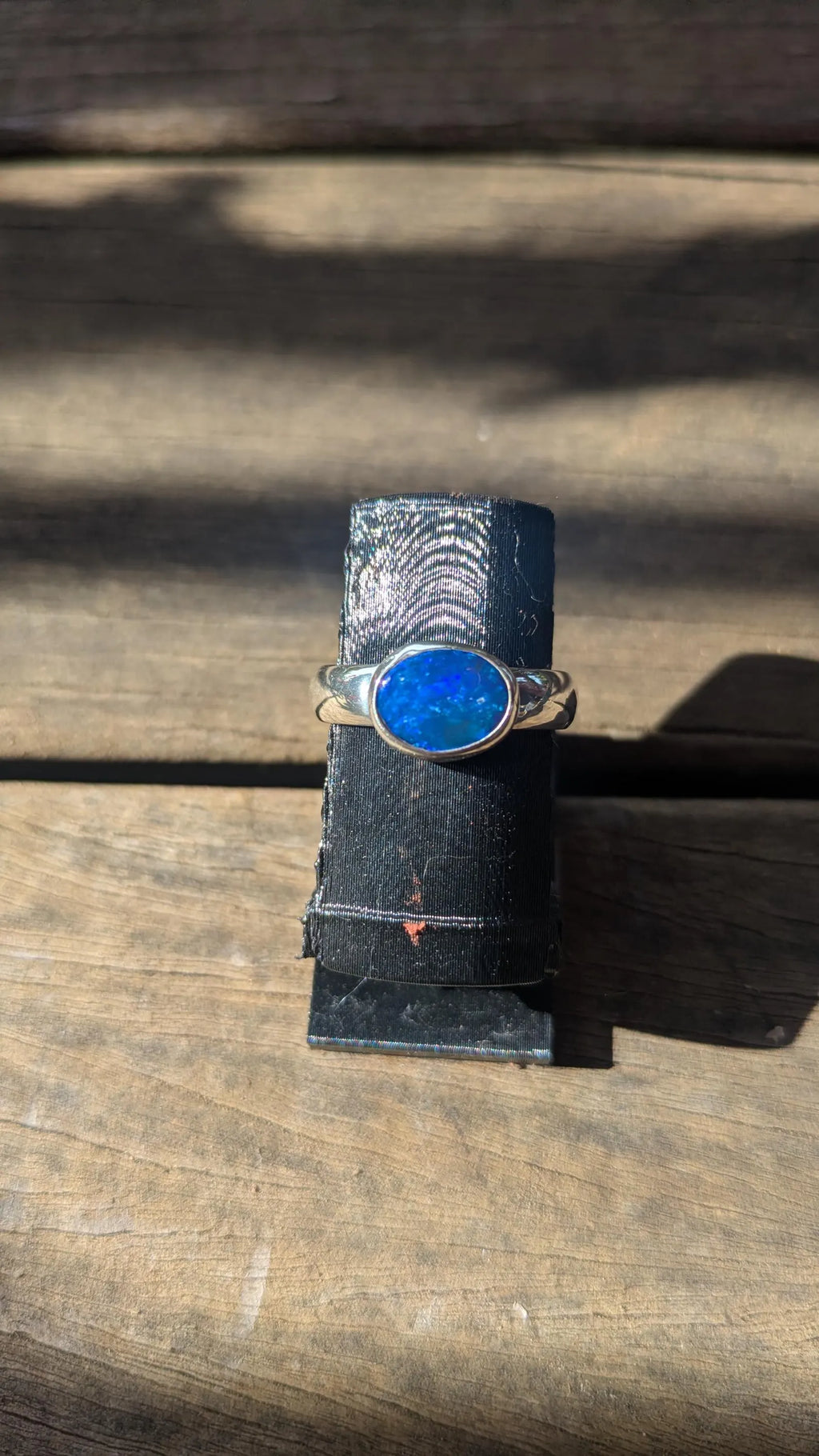 White Cliffs opal doublet ring in sterling silver