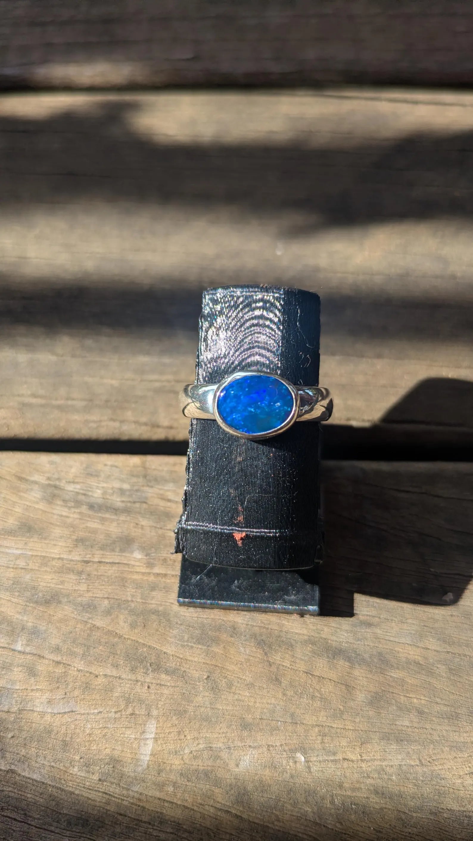 White Cliffs opal doublet ring in sterling silver