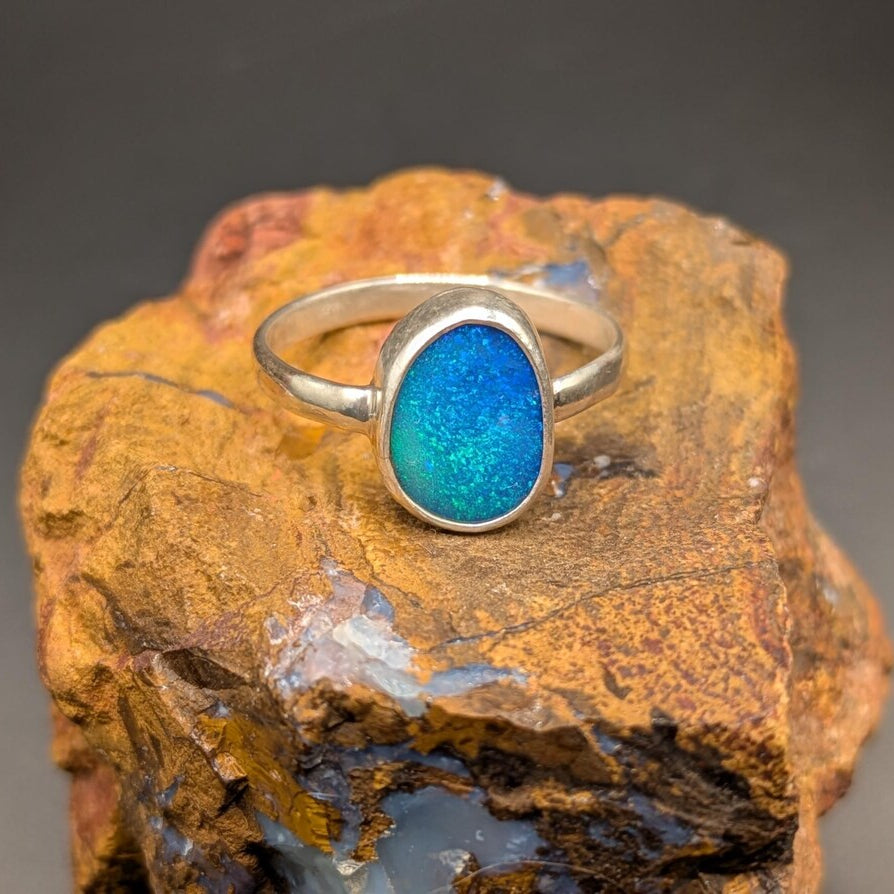 White Cliffs doublet opal ring in sterling silver