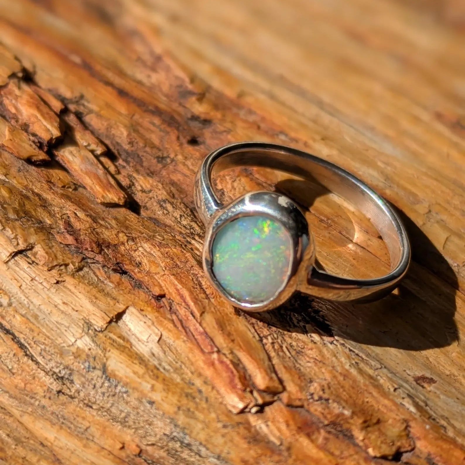 Coober Pedy solid opal ring in sterling silver