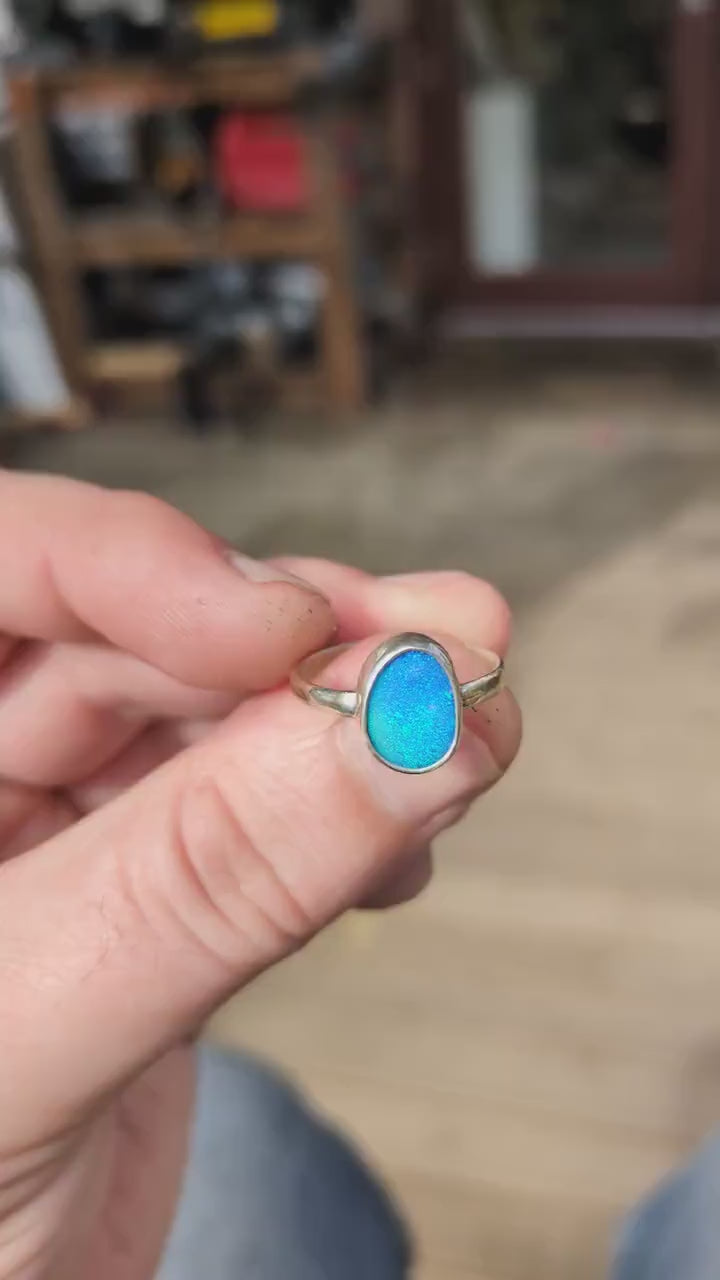 White Cliffs doublet opal ring in sterling silver