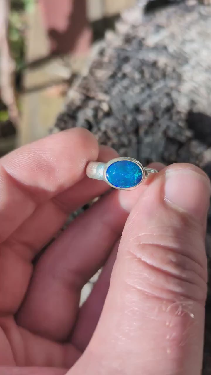 White Cliffs opal doublet ring in sterling silver