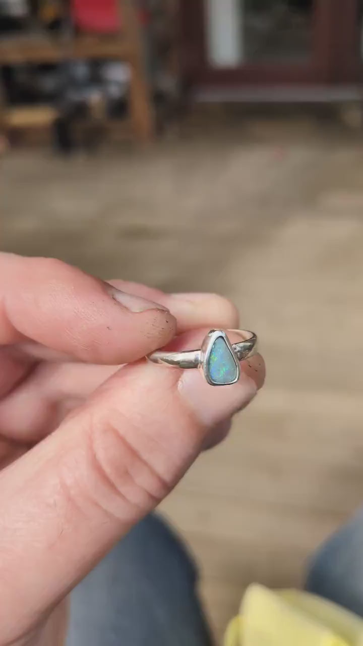 Lightning Ridge dark opal ring in sterling silver