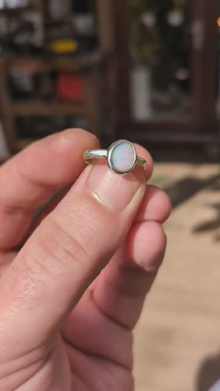 Coober Pedy solid opal ring in sterling silver