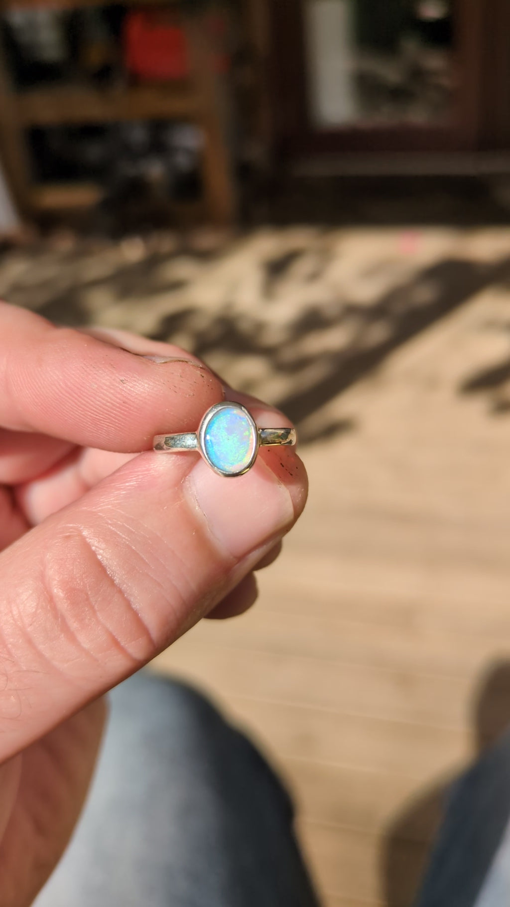 White Cliffs crystal opal ring in sterling silver