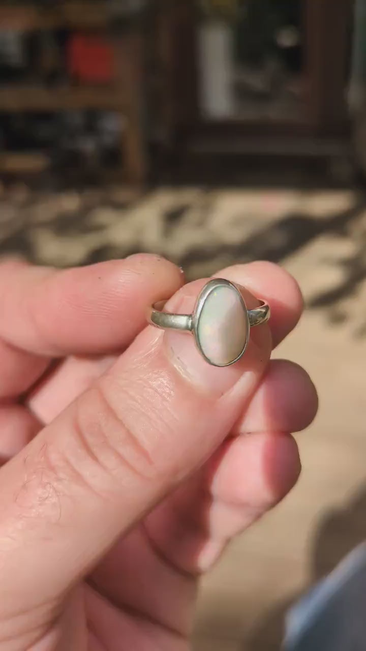 Coober Pedy solid opal ring in sterling silver