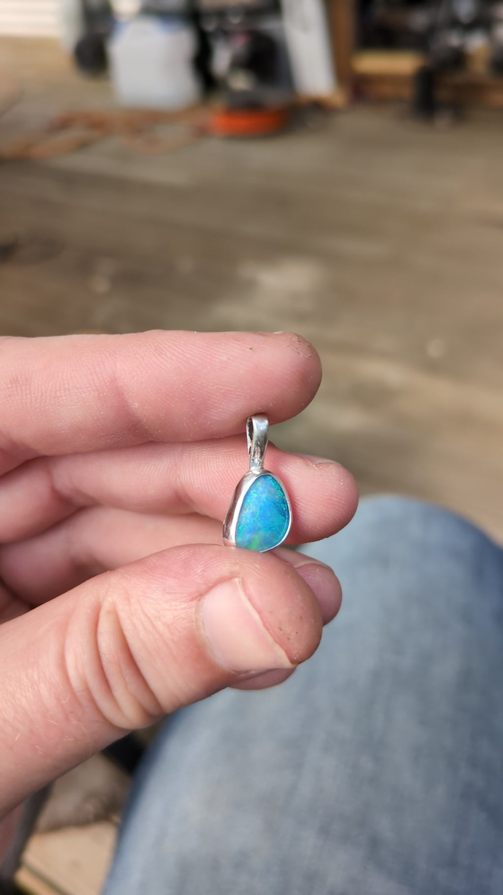 White Cliffs opal doublet pendant in sterling silver